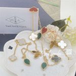 Van cleef & arpels lucky alhambra long necklace, 12 motifs yellow gold, carnelian, malachite, mother of pearl, tiger eye vcard80100 (9)