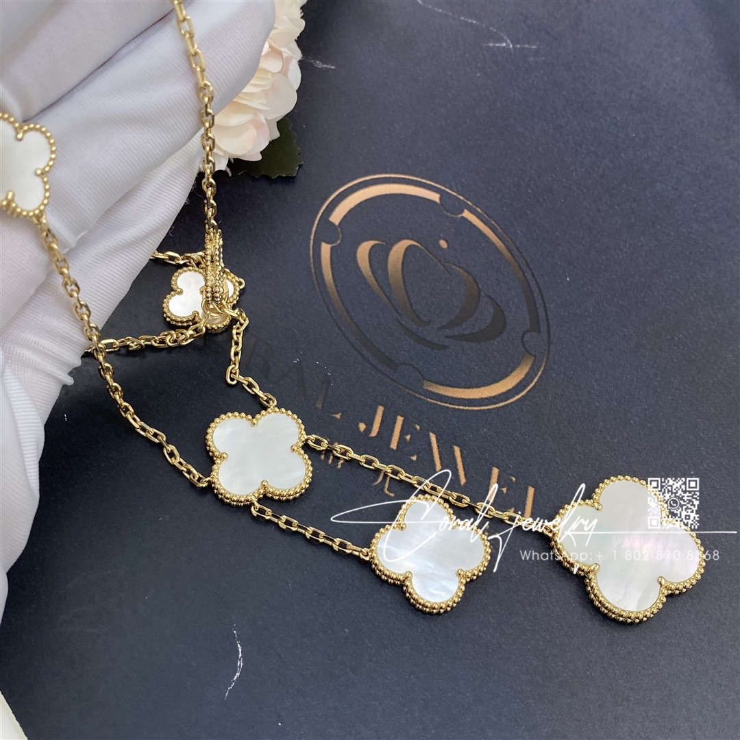 Van cleef & arpels magic alhambra necklace, 6 motifs yellow gold, mother of pearl vcard79100 (2)
