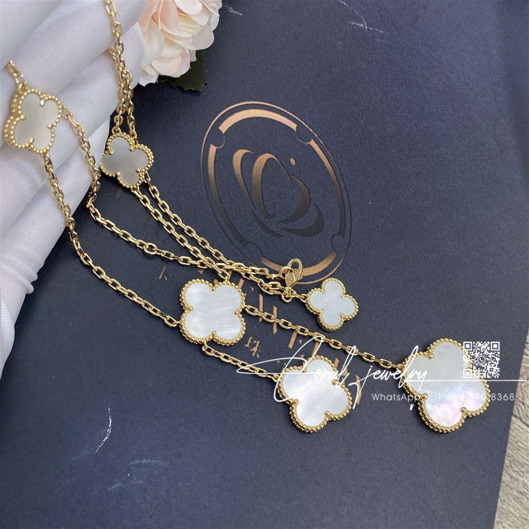 Van cleef & arpels magic alhambra necklace, 6 motifs yellow gold, mother of pearl vcard79100 (3)