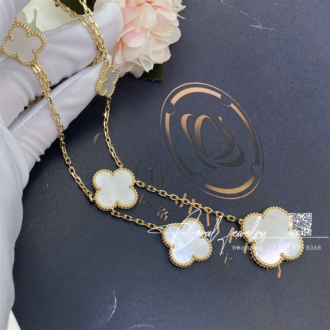 Van cleef & arpels magic alhambra necklace, 6 motifs yellow gold, mother of pearl vcard79100 (4)