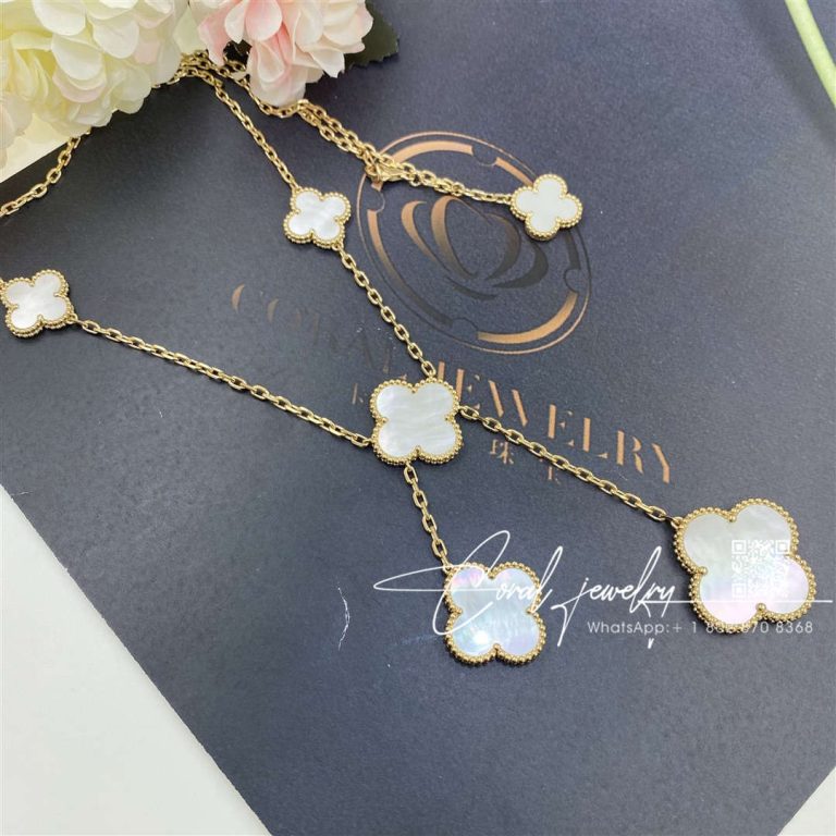 Van cleef & arpels magic alhambra necklace, 6 motifs yellow gold, mother of pearl vcard79100 (7)
