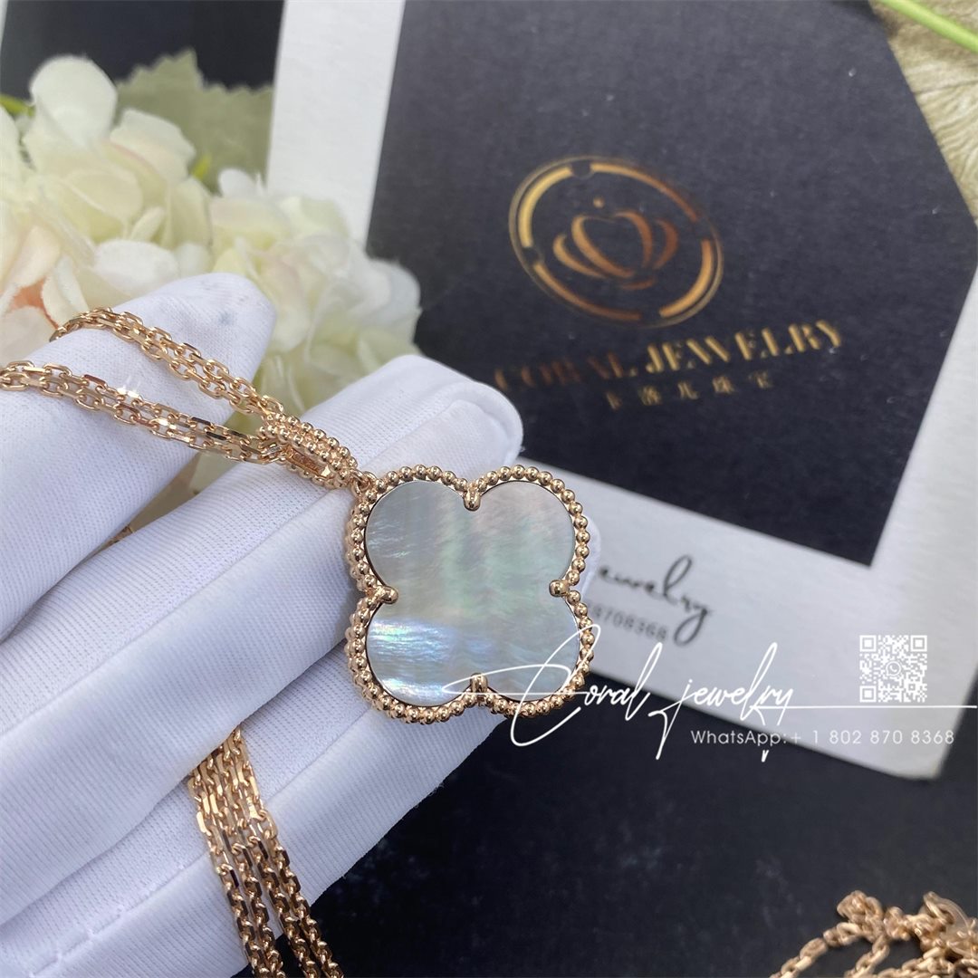 Van cleef & arpels magic alhambra long necklace, 1 motif rose gold, mother of pearl vcarp6i200 (2)