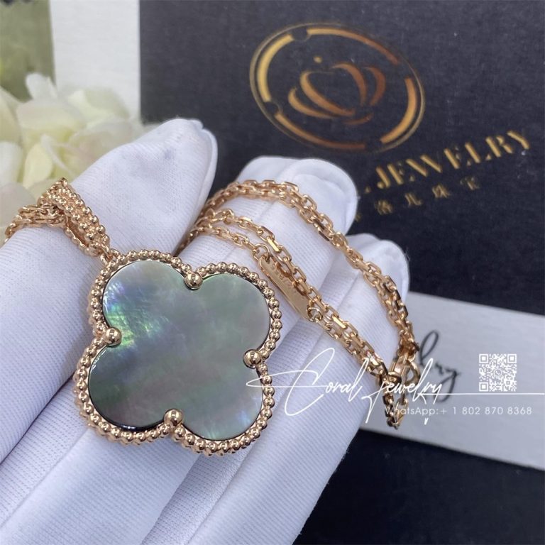 Van cleef & arpels magic alhambra long necklace, 1 motif rose gold, mother of pearl vcarp6i200 (4)