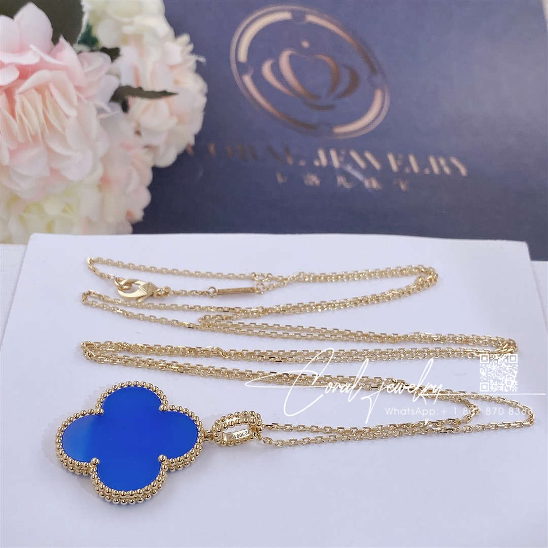 Van cleef & arpels magic alhambra long necklace, 1 motif yellow gold, blue agate vcarp6la00 (2)