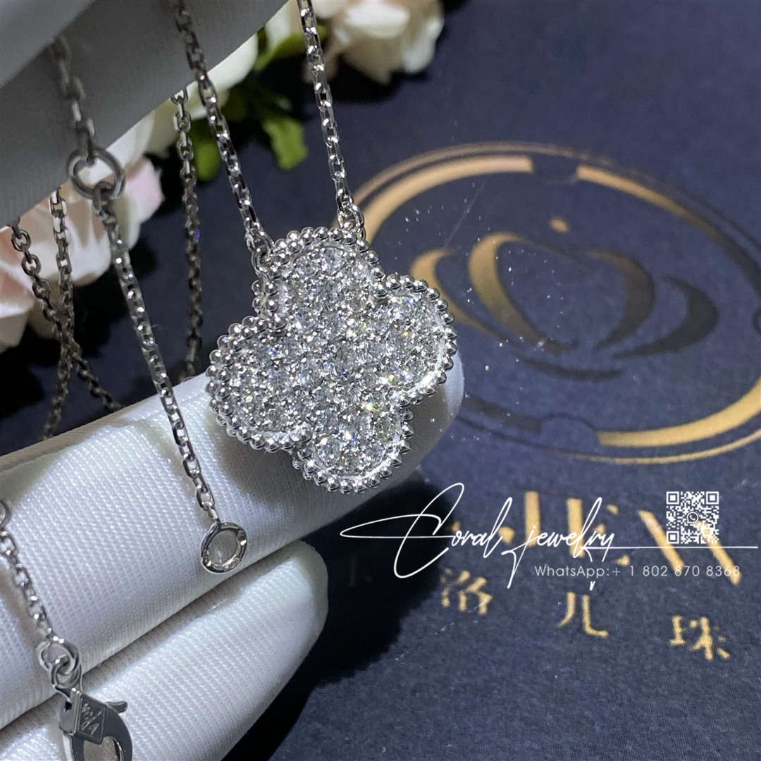 Van cleef & arpels magic alhambra pendant white gold, diamond vcarn9ms00 (5)