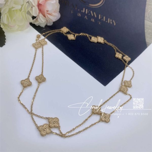 Van Cleef & Arpels Sweet Alhambra Long Necklace, 16 Motifs Yellow Gold
