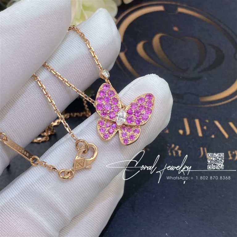 Van cleef & arpels two butterfly pendant rose gold, diamond, sapphire vcaro3m200 (2)