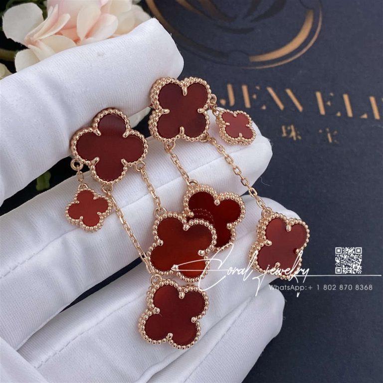 Van cleef & arpels vintage alhambra earrings, 4 motifs rose gold,carnelian diy jewelry (2)
