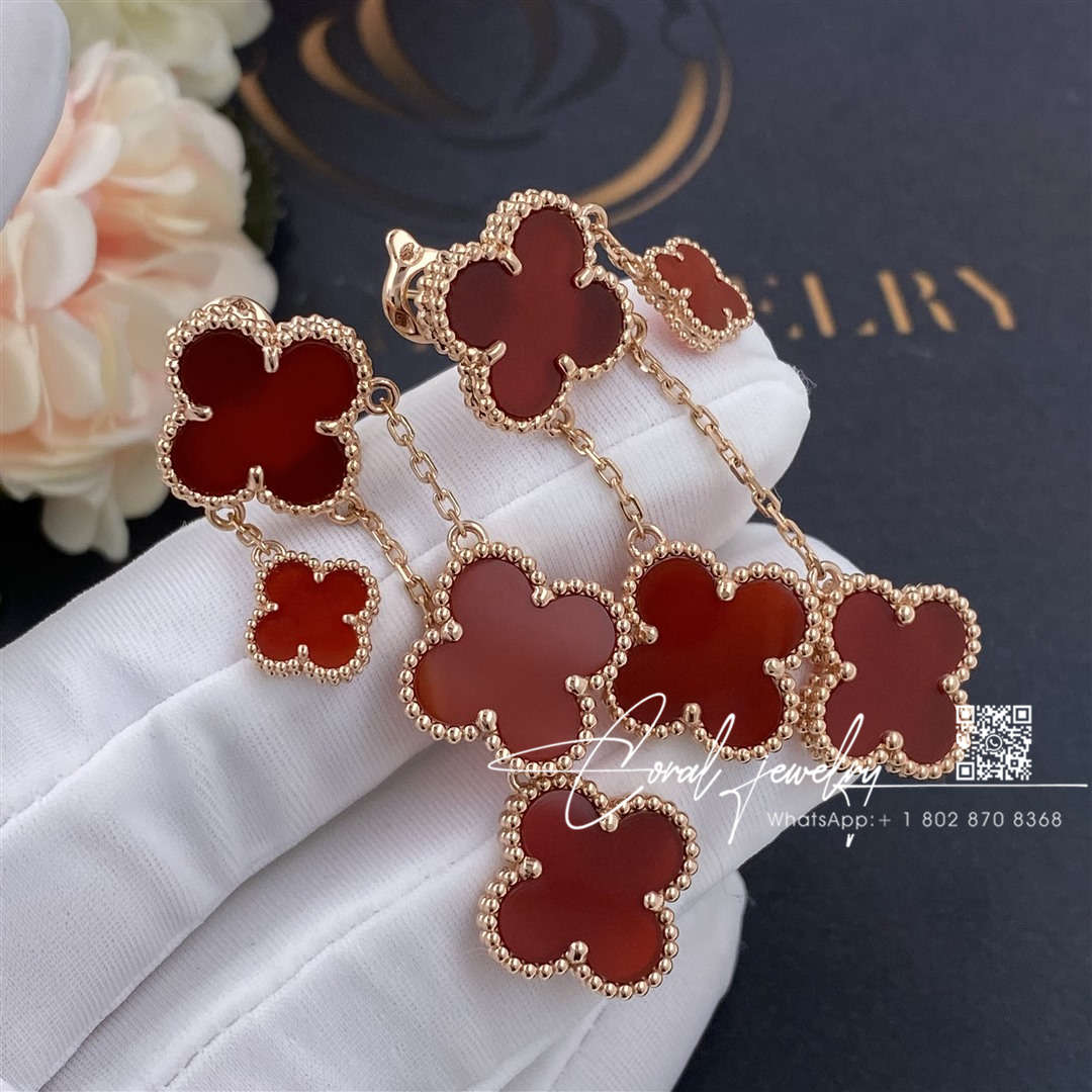 Van cleef & arpels vintage alhambra earrings, 4 motifs rose gold,carnelian diy jewelry (4)