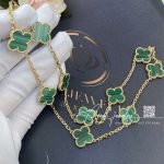 Van cleef & arpels vintage alhambra necklace, 10 motifs yellow gold, malachite vcaro3qj00 (4)