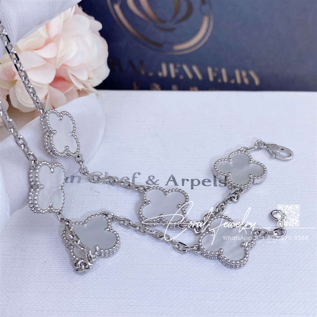 Van cleef & arpels vintage alhambra necklace, 10 motifs white gold, mother of pearl vcarf48500 (3)