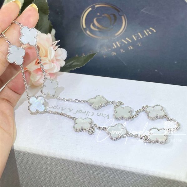 Van Cleef & Arpels Vintage Alhambra necklace, 10 motifs White gold, Mother-of-pearl VCARF48500