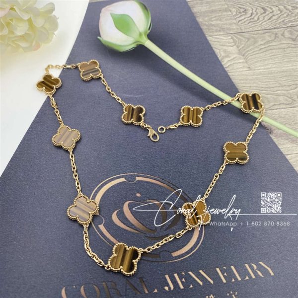 Van Cleef & Arpels Vintage Alhambra necklace, 10 motifs Yellow gold, Tiger Eye VCARD40700