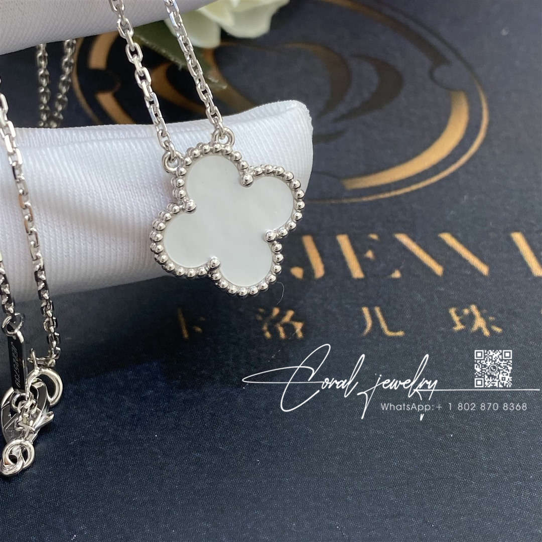 Van cleef & arpels vintage alhambra pendant white gold, mother of pearl vcarf48700 (5)