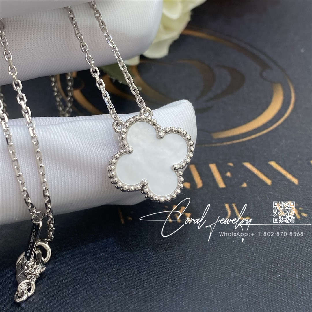 Van cleef & arpels vintage alhambra pendant white gold, mother of pearl vcarf48700 (6)