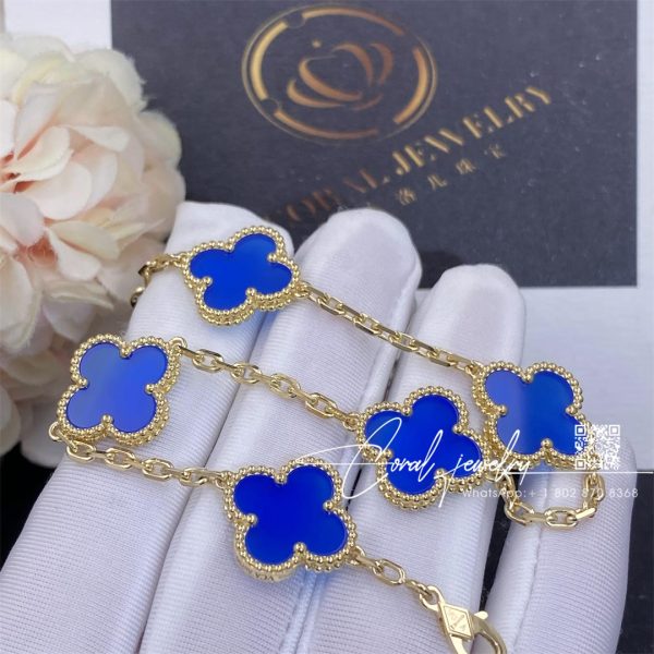 Van Cleef & Arpels Vintage Alhambra Bracelet, 5 Motifs Yellow Gold, Agate Vcarp34900 (10)