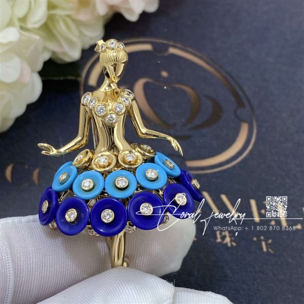 Van Cleef & Arpels Bouton D’or Ballerina Clip Yellow Gold, Diamond, Lapis Lazuli, Turquoise Vcarp7r300 (7)