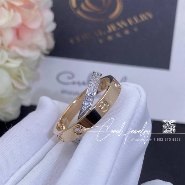 Cartier Love Ring, Rose Gold, White Gold, Diamond Paved B4094600 (2)