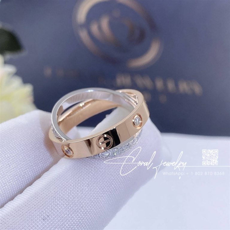 Cartier Love Ring, Rose Gold, White Gold, Diamond Paved B4094600 (11)