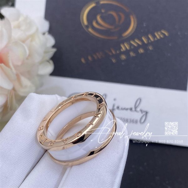 Bulgari B.zero1 Two Band Ring With Two 18 Kt Rose Gold Loops And A White Ceramic Spiral Ref. 347009 (2)