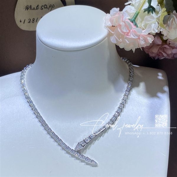 Bulgari Serpenti Viper 18 Kt White Gold Necklace Set With Pavé Diamonds Ref. 360345 (1)