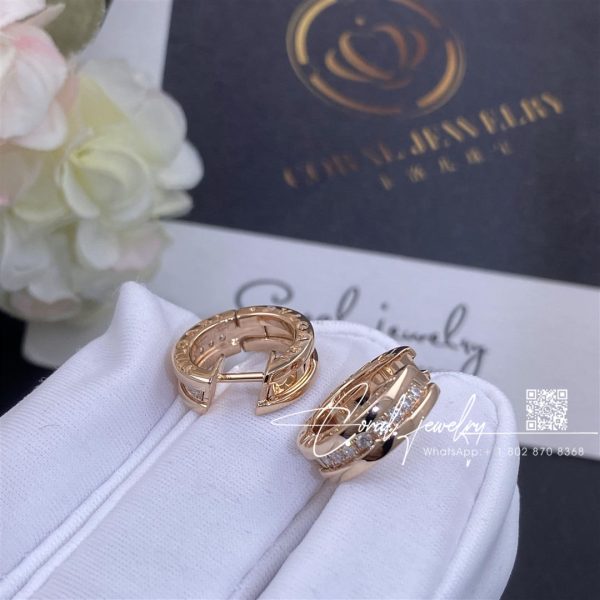 Bulgari B.zero1 Small Hoop Earrings In 18 Kt Rose Gold Set With Pavé Diamonds On The Spiral Ref. 348036 (2)