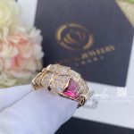 Bulgari Serpenti Viper Ring In 18 Kt Rose Gold, Set With Full Pavé Diamonds And A Rubellite On The Head (1)