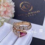 Bulgari Serpenti Viper Ring In 18 Kt Rose Gold, Set With Full Pavé Diamonds And A Rubellite On The Head (3)