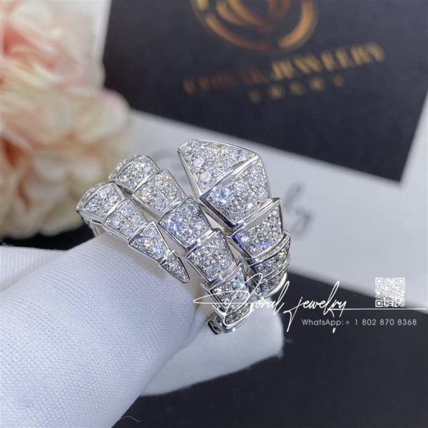 Bulgari Serpenti Viper Two Coil Ring In 18 Kt White Gold, Set With Full Pavé Diamonds Ref. 345227 (8)