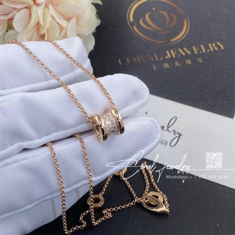 Bulgari B.zero1 18 Kt Rose Gold Circle Pendant Necklace With Pavé Diamonds And Chain Ref. 351116 (2)