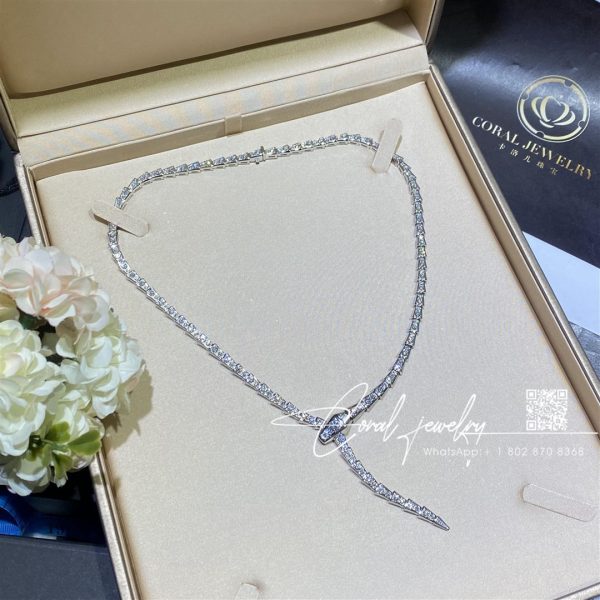 Bulgari Serpenti Viper Slim Necklace In 18 Kt White Gold, Set With Full Pavé Diamonds Ref. 351090 (8)