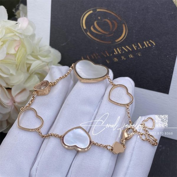 Chopard Happy Hearts 18k Rose Gold Mother Of Pearl & Diamond Charm Bracelet 857482 5031 (7)