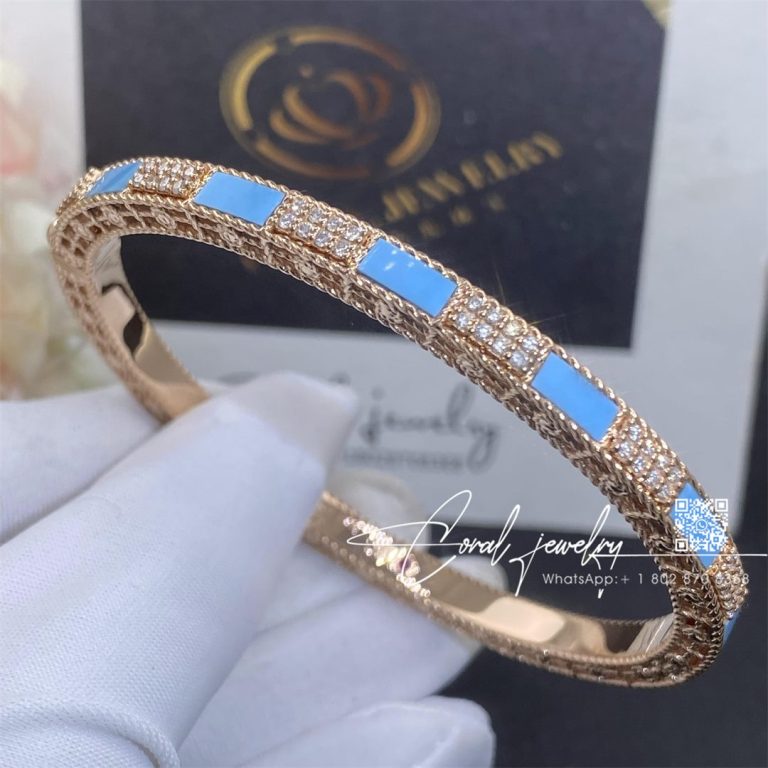 Roberto Coin 18k Rose Gold Mosaic Alternating Turqouise & Diamond Bangle (3)