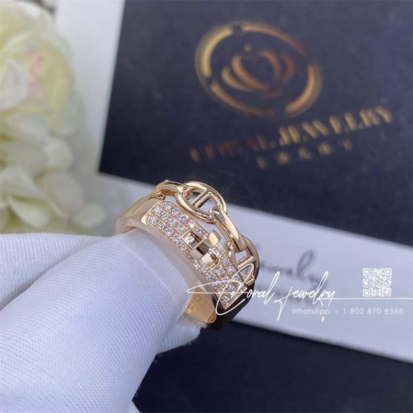 Hermes Kelly Double Tour Ring 18k Rose Gold With Pave Diamonds (2)