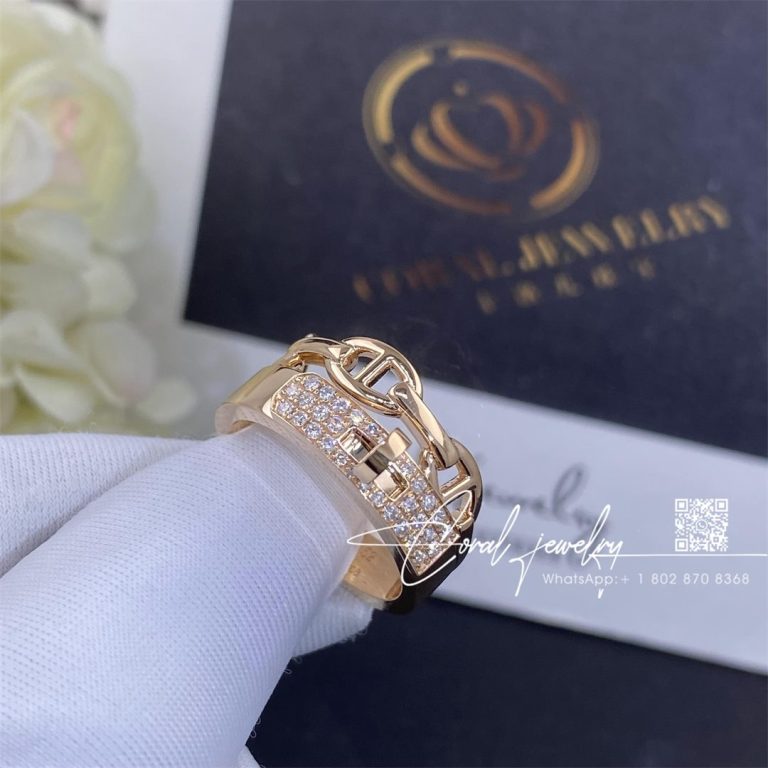 Hermes Kelly Double Tour Ring 18k Rose Gold With Pave Diamonds (2)