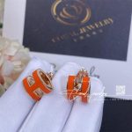 Hermes Rose Gold Lacquered Mini Pop H Earrings Orange (3)