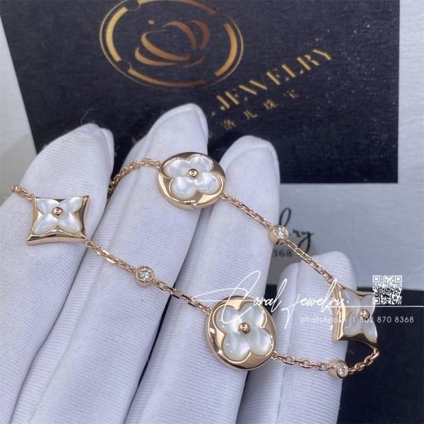 Louis Vuitton Color Blossom Bb Multi Motifs Bracelet, Pink Gold, White Mother Of Pearl And Diamonds Q95596 (2)