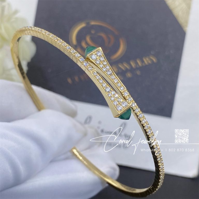 Marli Cleo Diamond Slim Slip On Bracelet In Yellow Gold Green Agate (4)