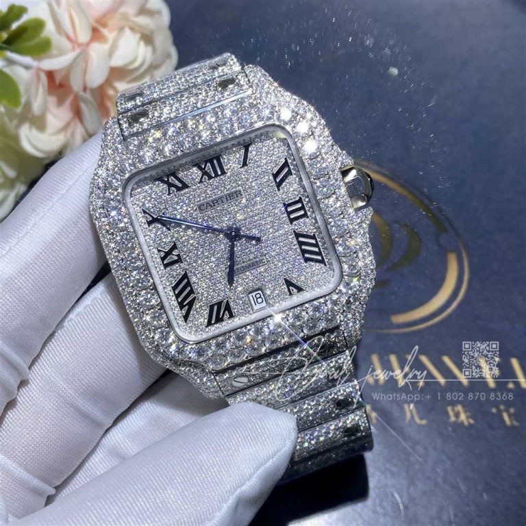 Cartier Santos 41mm Moissanite Diamond Watch 20ct (1)