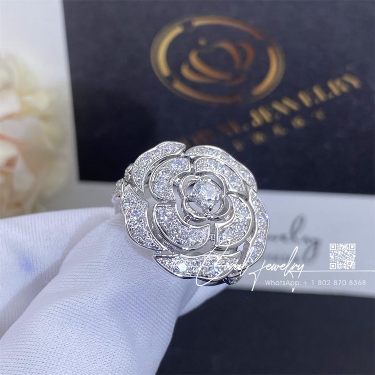 Chanel Bouton De Camélia Ring 18k White Gold, Diamonds J11182 (2)