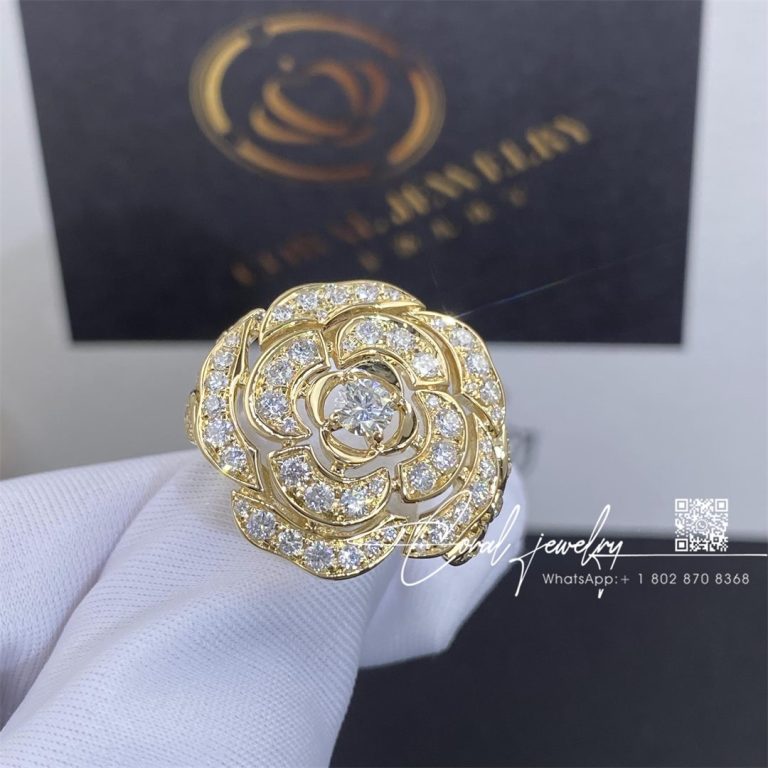 Chanel Bouton De Camélia Ring 18k Yellow Gold, Diamonds J12121 (5)