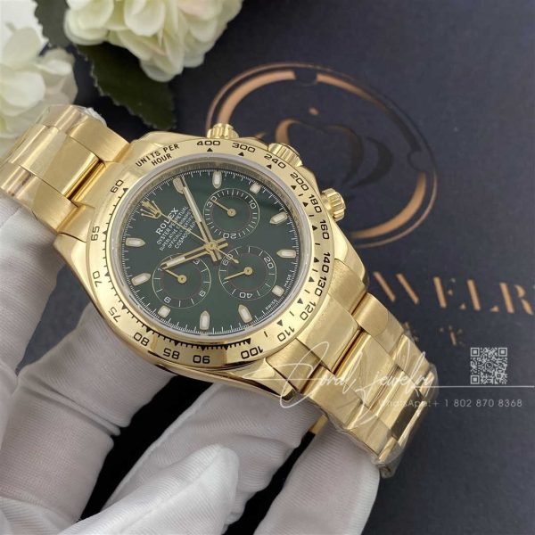 Rolex Cosmograph Daytona Green Dial 18k Gold Watch M116508 0013 (9)