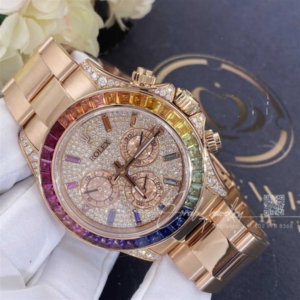 Rolex Cosmograph Daytona Rainbow Custom Diamonds Rose Gold 116595rbow 0004 (2)