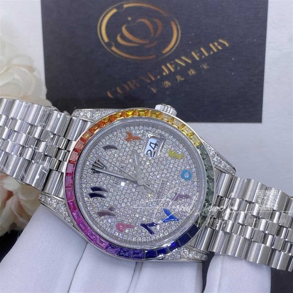 Rolex Datejust 41 Diamond Rainbow Bezel Arabic 41mm Steel Jubilee Watch 126300 (13)