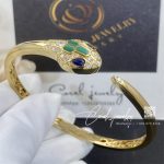 Bulgari Serpenti 18 Kt Yellow Gold Bracelet Set With Blue Sapphire Eyes, Malachite Elements And Pavé Diamonds (3)