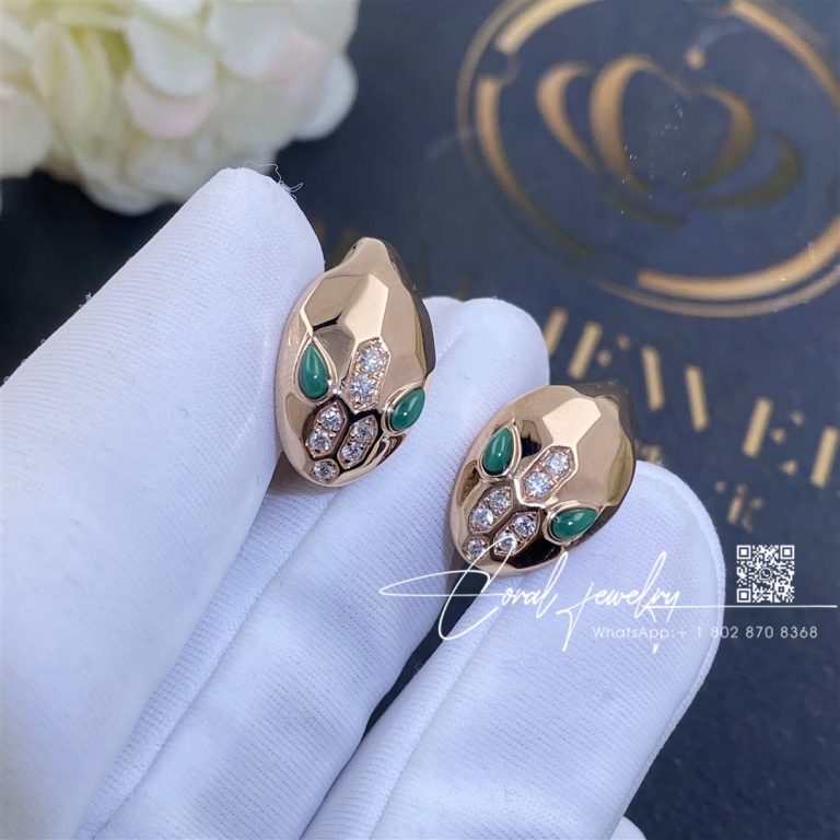 Bulgari Serpenti Rose Gold & Malachite Earrings Ref . 352701 (6)