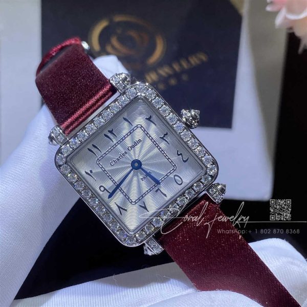 Charles Oudin Pansy Retro 24mm Watch Arabic Style Maroon Straps (4)