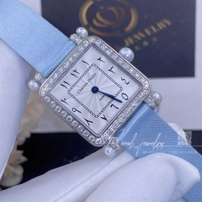 Charles Oudin Pansy Retro With Pearls Watch Medium 24mm Arabic Style Baby Blue Straps (3)