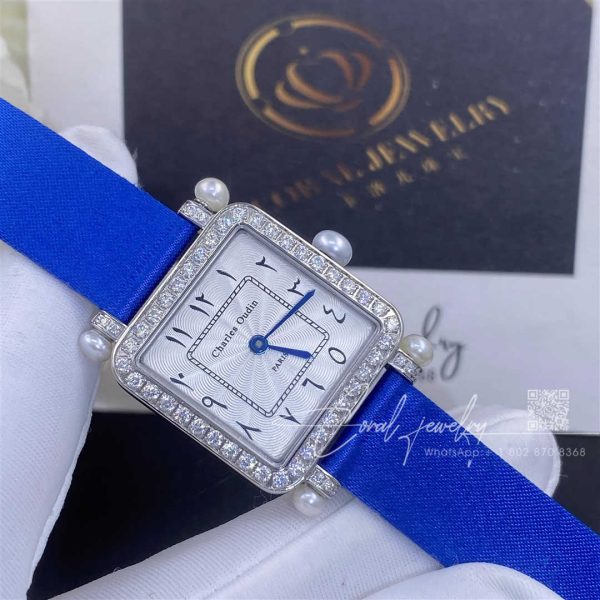 Charles Oudin Pansy Retro With Pearls Watch Medium 24mm Arabic Style Blue Straps (1)