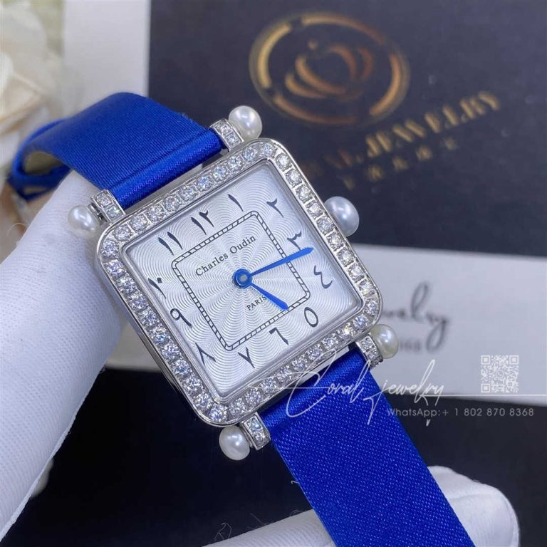 Charles Oudin Pansy Retro With Pearls Watch Medium 24mm Arabic Style Blue Straps (2)